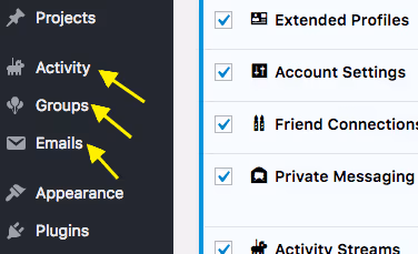 BuddyPress Components Menus