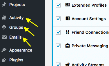 BuddyPress Components Menus