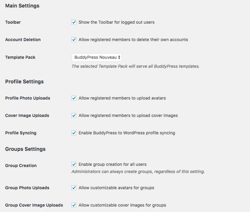 BuddyPress Options