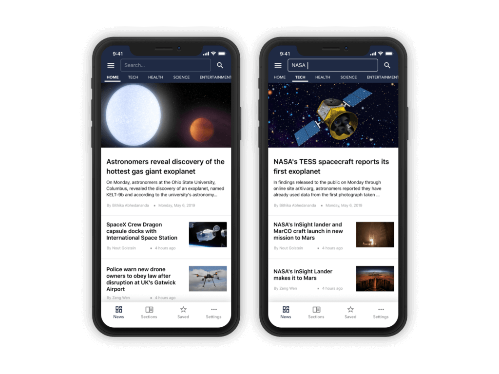 You can create a news app with a native search feature