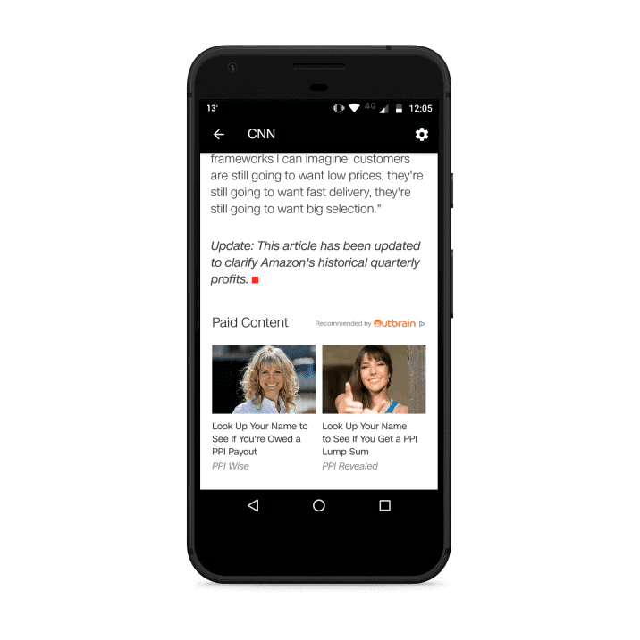 paid content sections that sit at the bottom of the screen at all times.