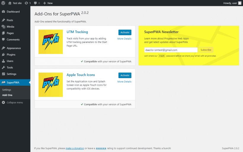 SuperPWA add ons