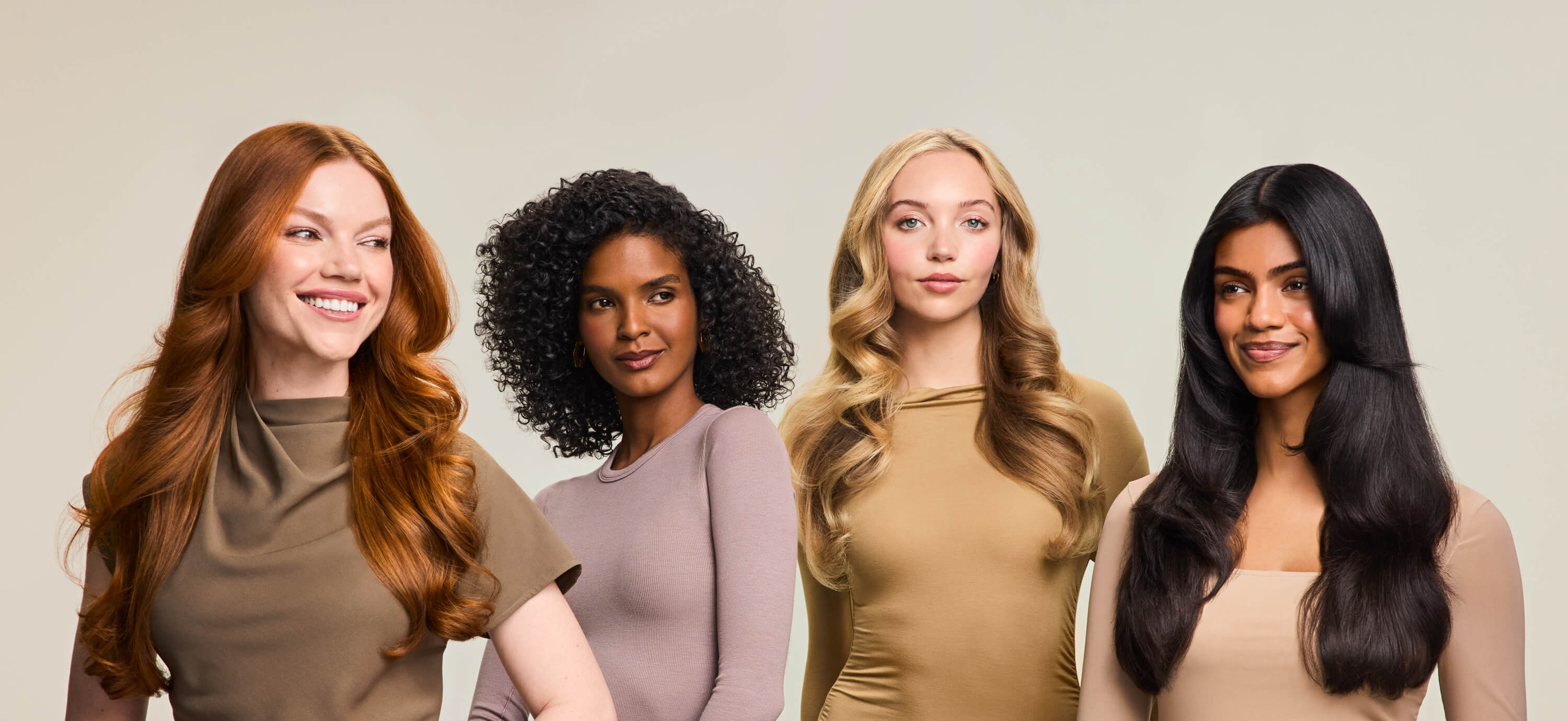 Four models showing smooth hair results from Shark Beauty campaign, commercial retouching by GentleRetouch.