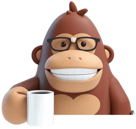 Asedo-gorillan med en kopp kaffe