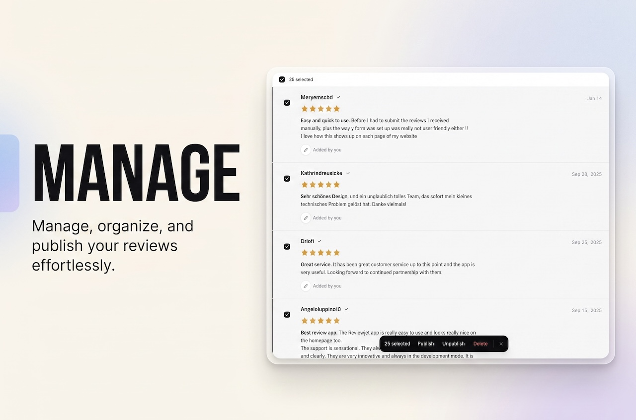 Manage, organize, and publish your reviews effortlessly