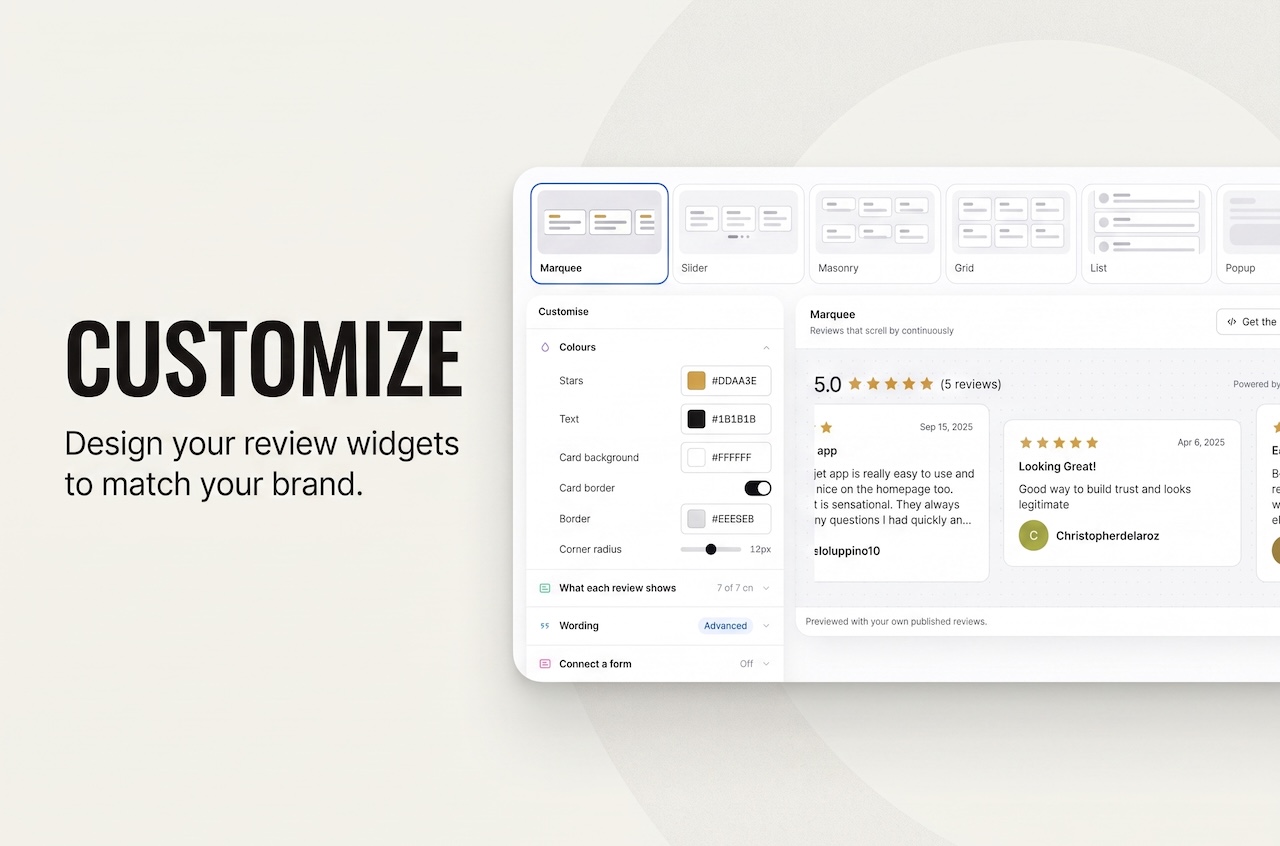 Design your review widgets to match your branch