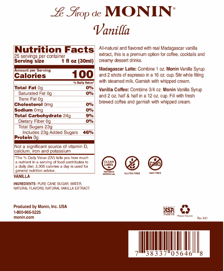 monin vanilla nutrition