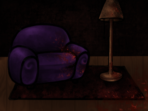 a living room splattered in blood