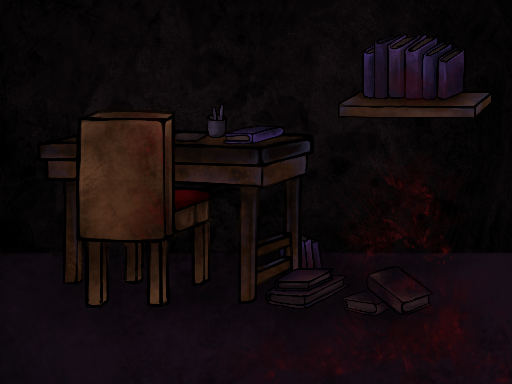 A study room splattered in blood