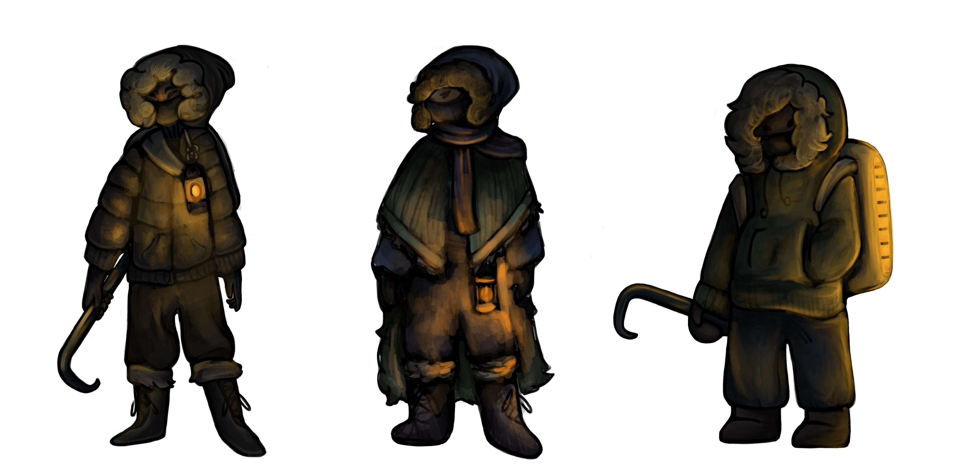 Three examples of the main character