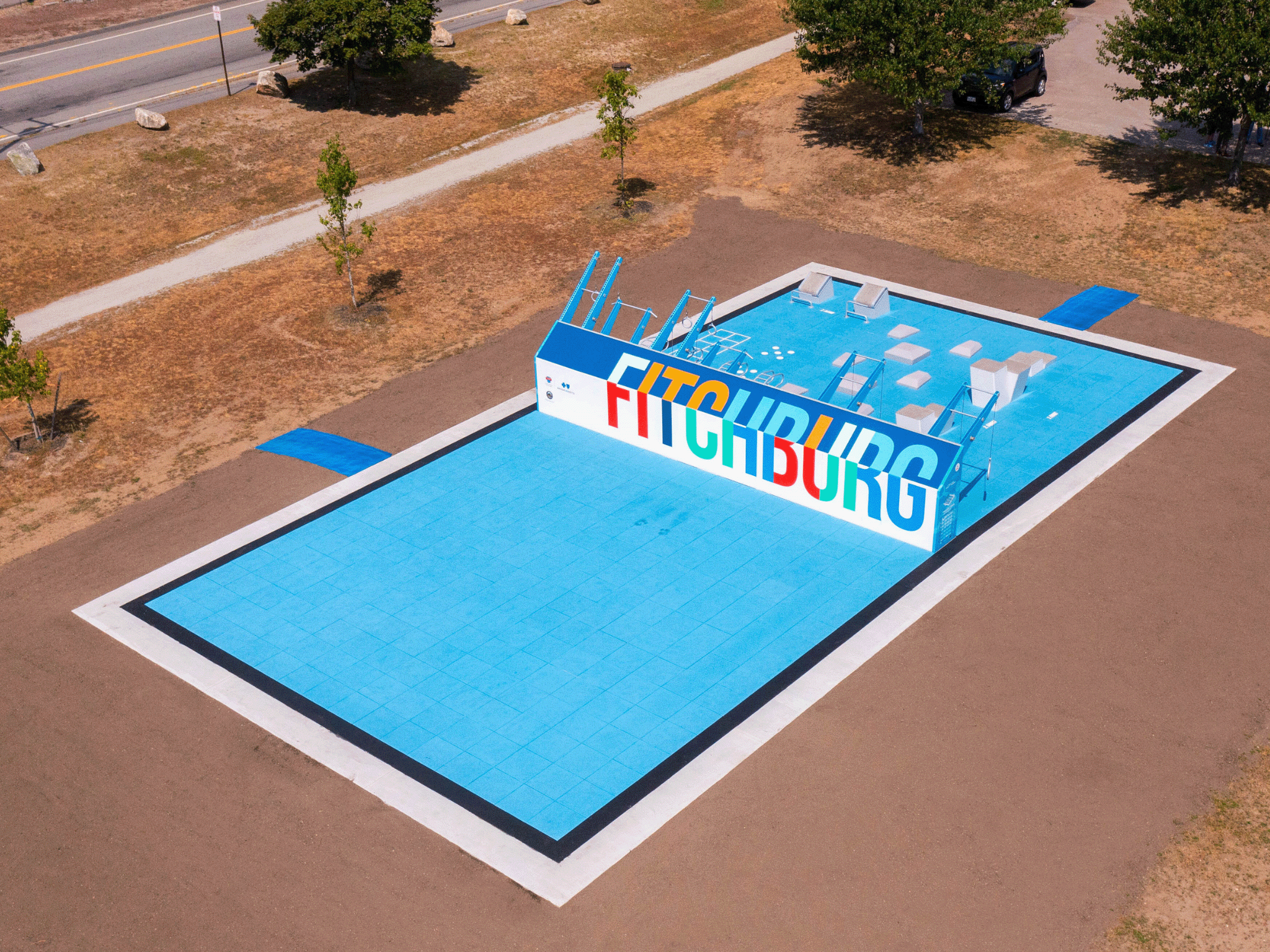 Aerial view of a Fitness Court Studio installation for group classes