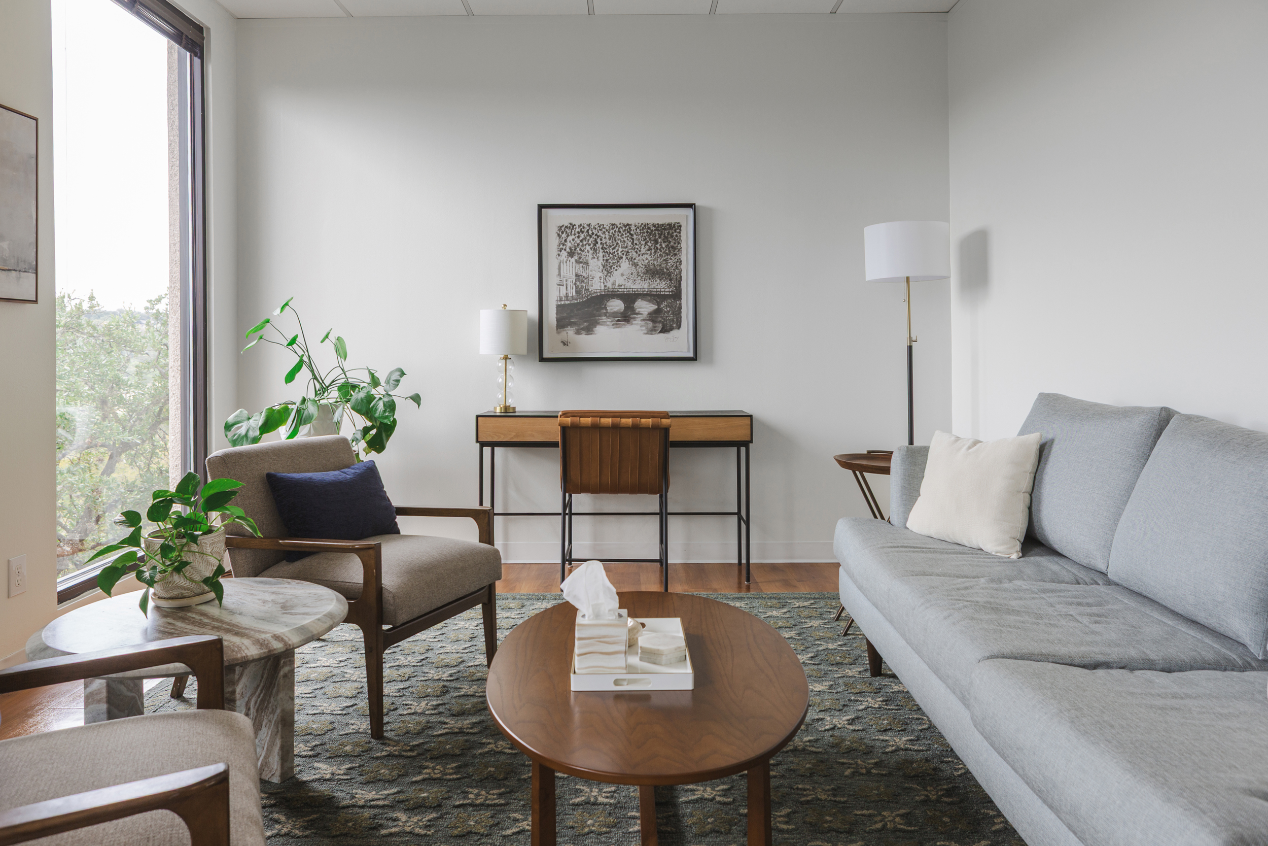 A therapy room at Decades Counseling