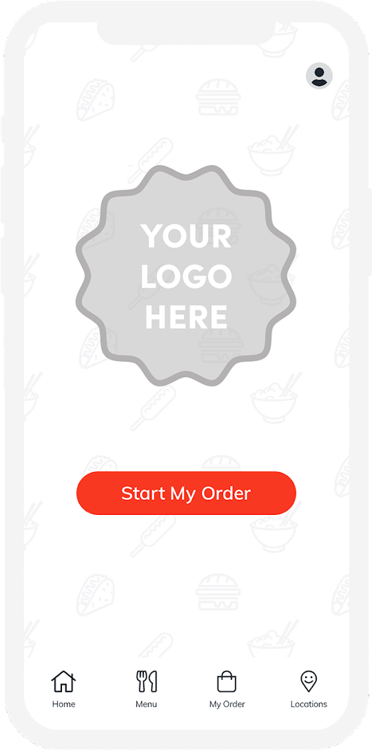 A mobile phone with a "put your logo" here image inside it to indicate this is where you'll see your online ordering site.