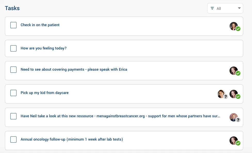 Screenshot from the Careteam platformx