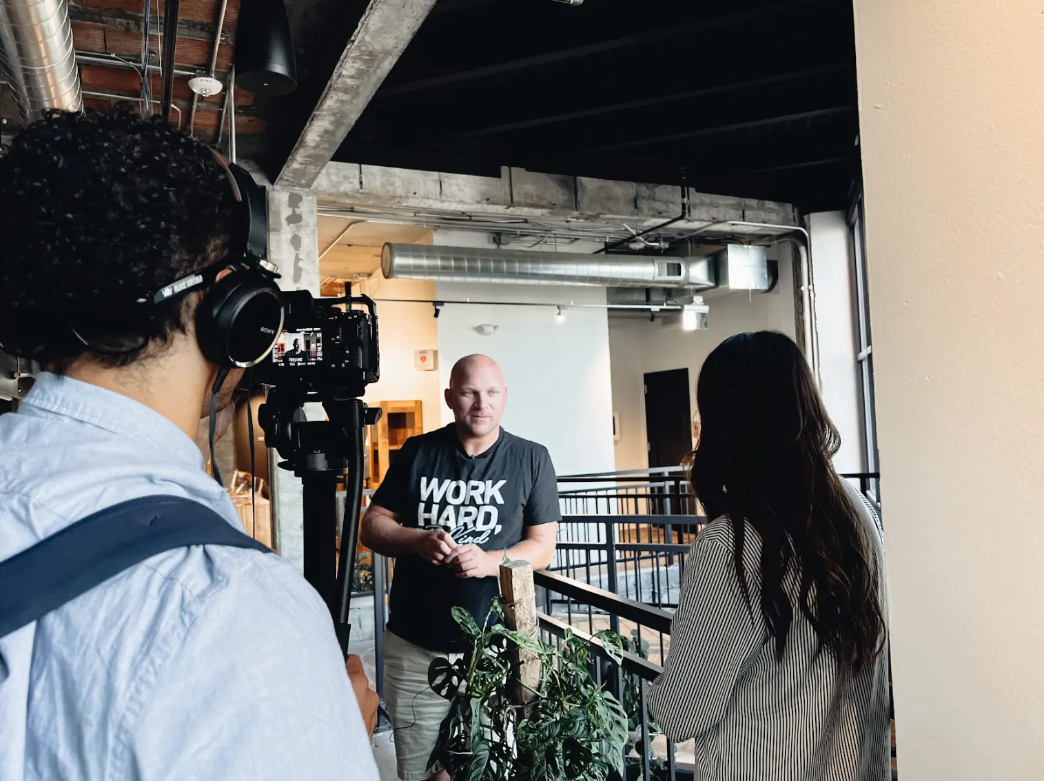 Man getting interviewed for a video