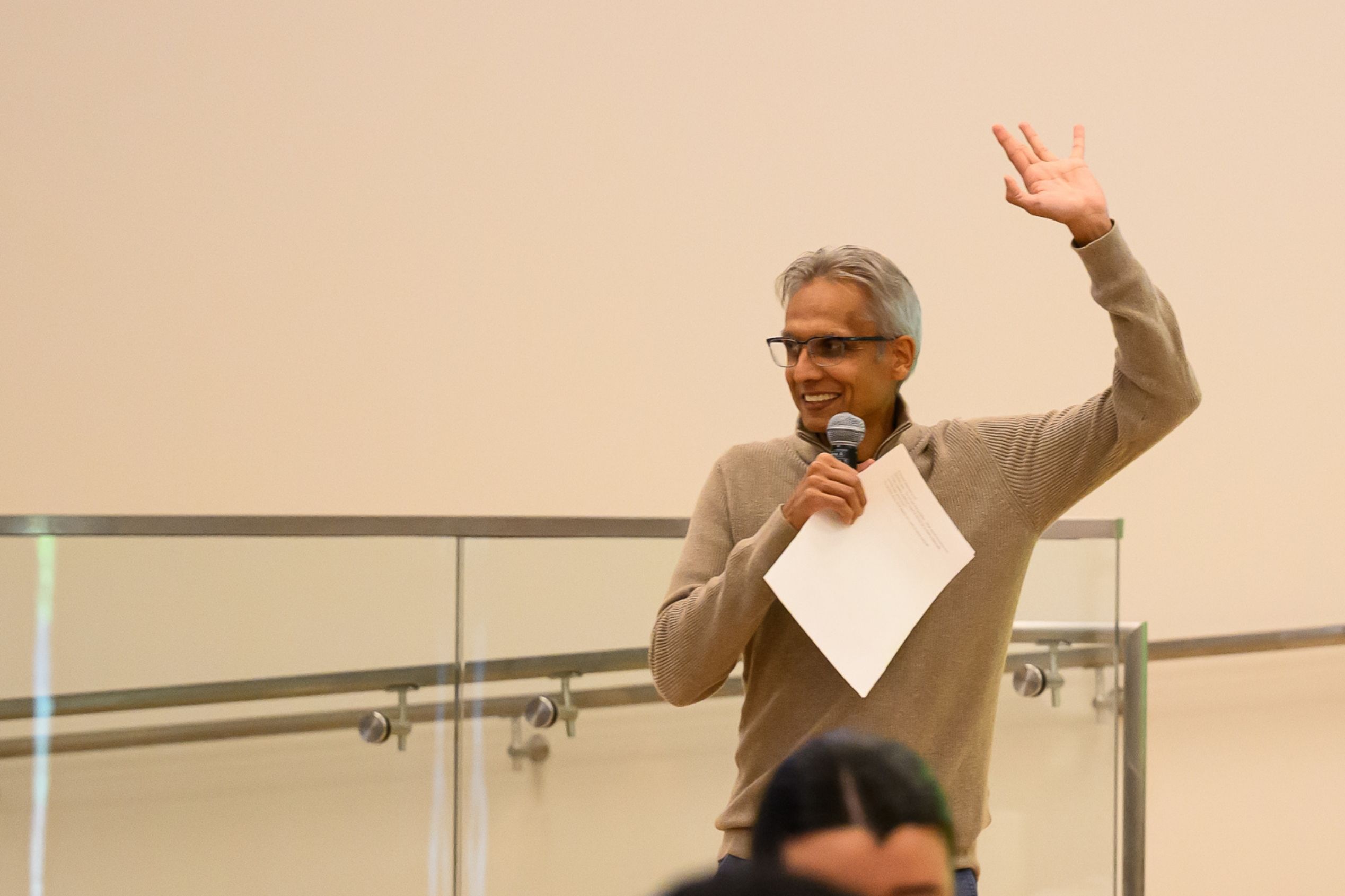 Posed, outdoor photo of the members of the Emerging Leaders Class of 2023 Community Acceleration Project Team that worked with Puente: From left to right, Federico Pacheco, Senior Public Affairs Manager at Gilead Sciences, Alex Golding, Health Equity Coordinator and Clinical Program Analyst at StarVista San Mateo Pride Center, Armando Castillo, Program Manager, San Francisco 49ers Academy, Alexa Altamirano, Oncology Registered Nurse, Stanford Health Care, Garrett Kuramoto, Community Library Manage at the San Mateo County Libraries, and Andrew Knaack, County of San Mateo Equity and Belonging Associate.