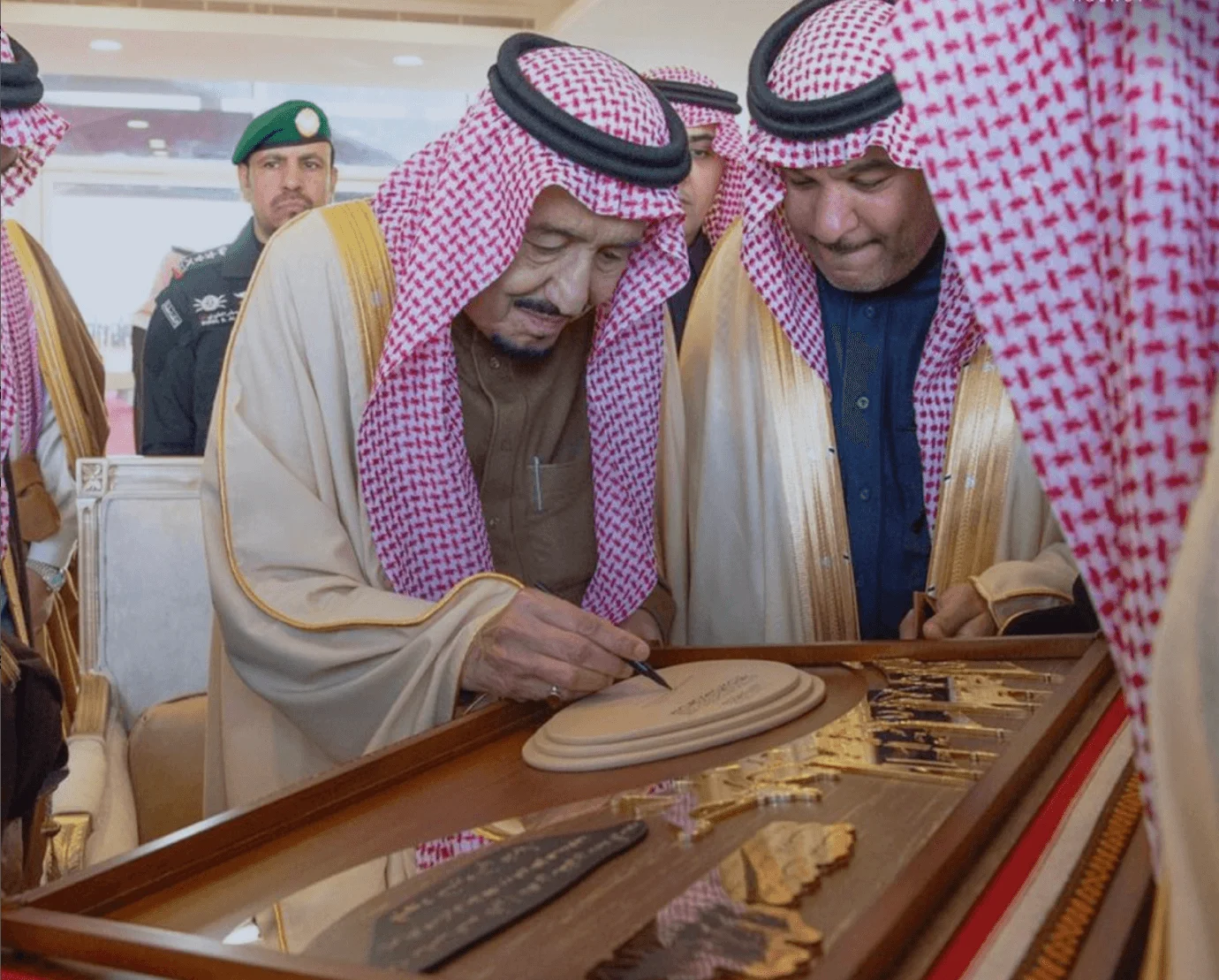 King Salman of Saudi Arabia with a Crystal Arc trophy