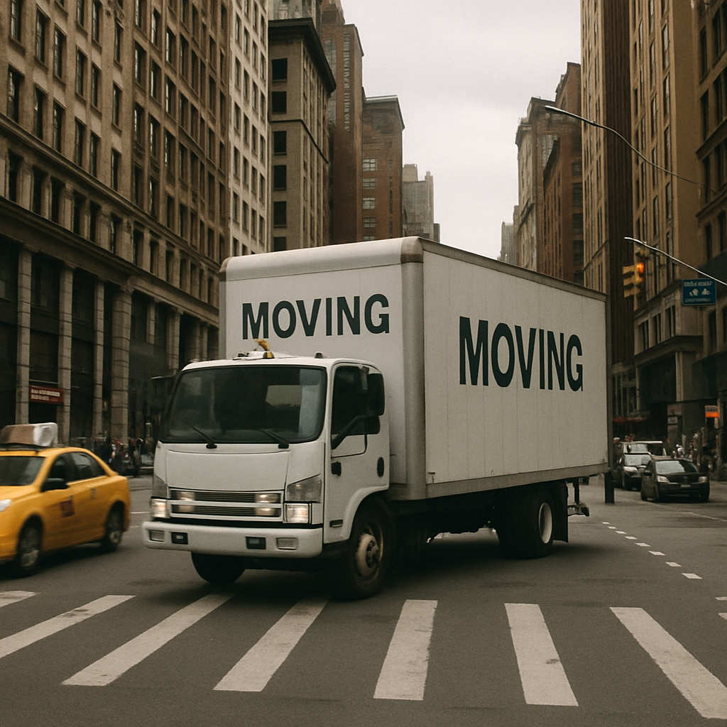 Moving truck in a busy Manhattan street