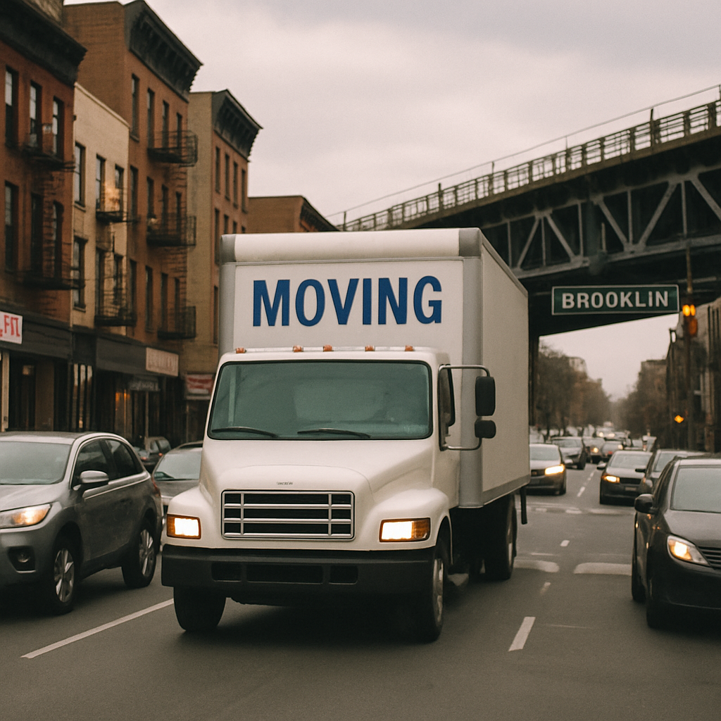 Moving truck on a busy Brooklyn street