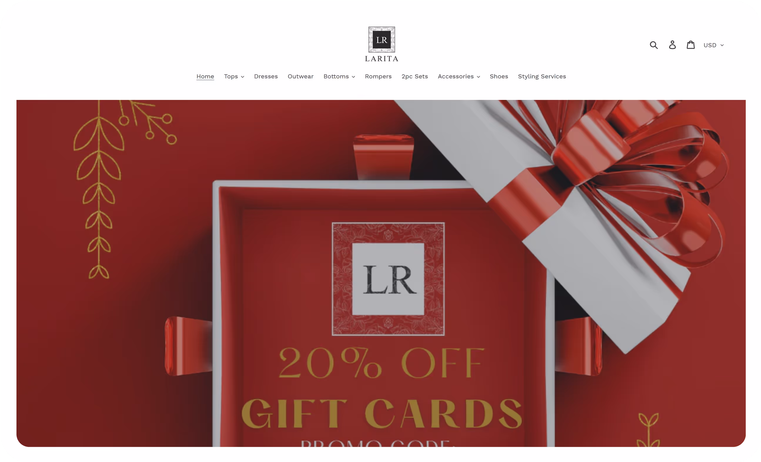 Open white gift box with a red ribbon bow, showing a 20% off gift card promotion on a red background.