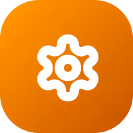 White gear icon centered on an orange rounded square background.