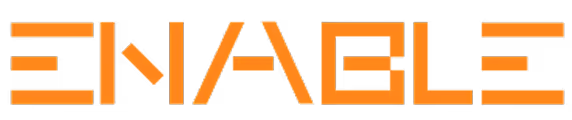 Stylized orange text spelling ENABLE on a black background.
