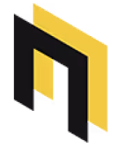 Abstract logo with an interlocking design of black and yellow geometric shapes.