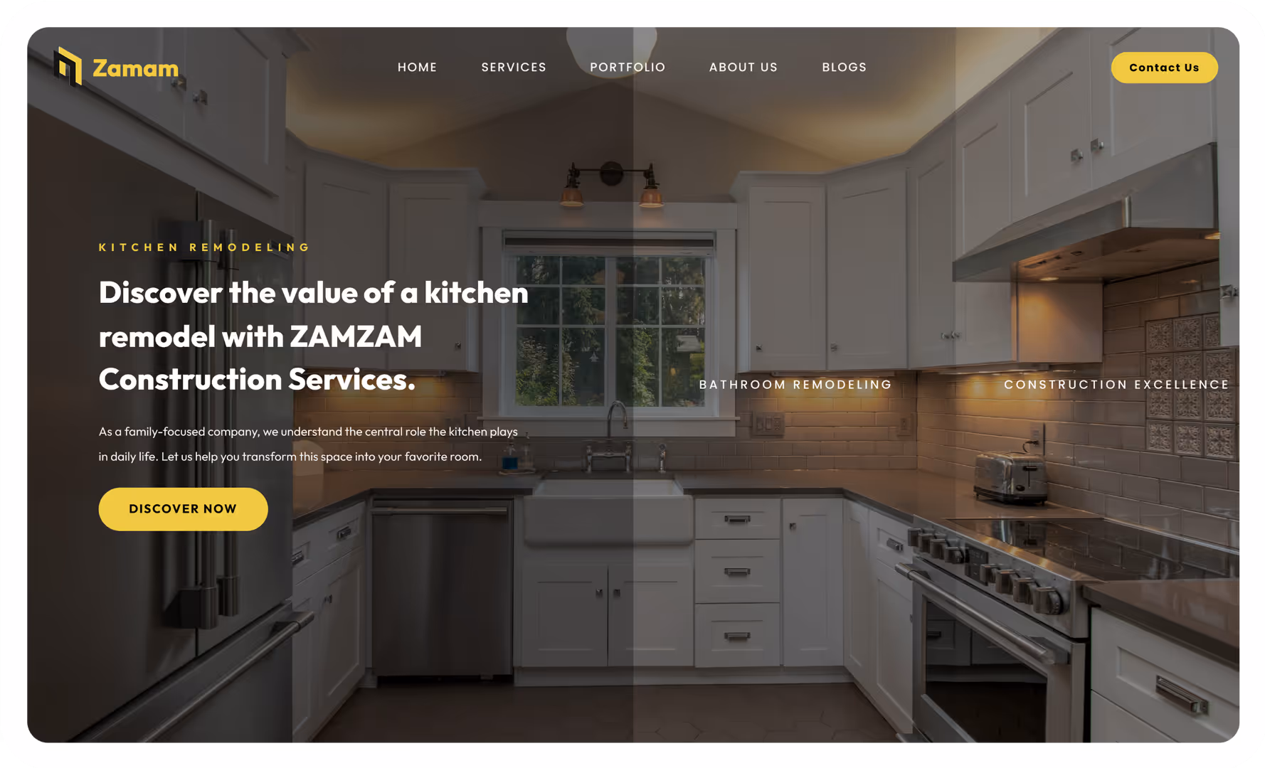 Modern kitchen with white cabinets, stainless steel refrigerator, oven, dishwasher, and a window above the sink.