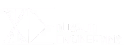 Logo of Dusault Engineering with stylized geometric shapes forming the initials DE.