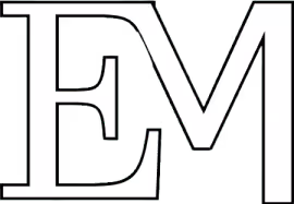 Logo with stylized letters E and M intertwined in black and white.