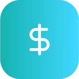 White dollar sign centered on a rounded square background with a teal to light blue gradient.
