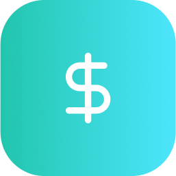 White dollar sign centered on a rounded square background with a teal to light blue gradient.
