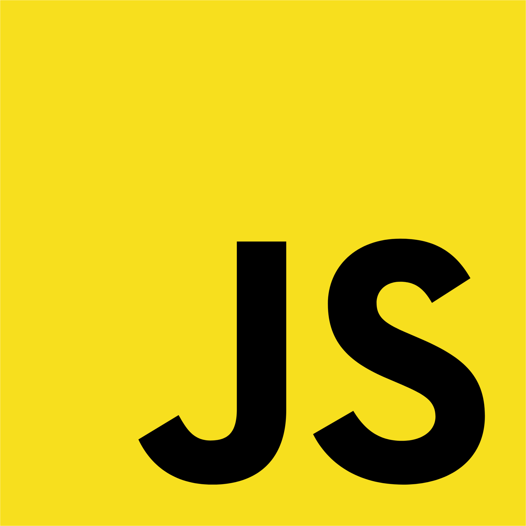 Black letters 'JS' on a bright yellow square background representing JavaScript.