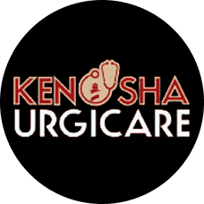 Logo with text 'Kenosha Urgicare' featuring a stylized glove and face outline in the letter 'O'.