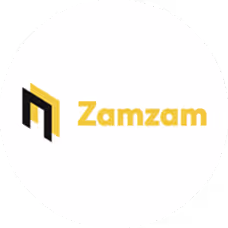 Zamzam company logo featuring stylized letter 'Z' in black and gold with gold text.