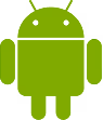 Green Android robot mascot with antennae and rounded limbs.