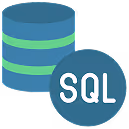 Icon of a database cylinder with a blue and green striped design and a circle labeled SQL in front.
