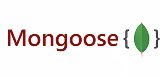 Logo with the word 'Mongoose' in dark red and a green leaf icon between curly braces.