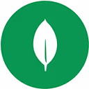 MongoDB database platform logo featuring a stylized green leaf on a green circular background.
