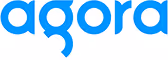 Agora wordmark logo in blue lowercase letters with rounded edges.