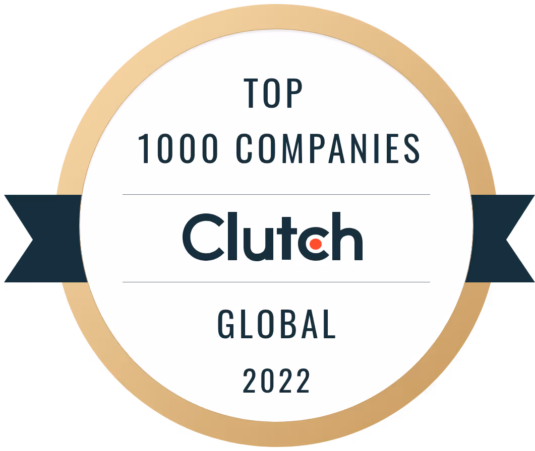 Clutch badge for Top 1000 Companies Global 2022 with gold circular border and black ribbon.