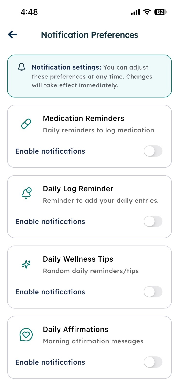 Notification preferences with toggles