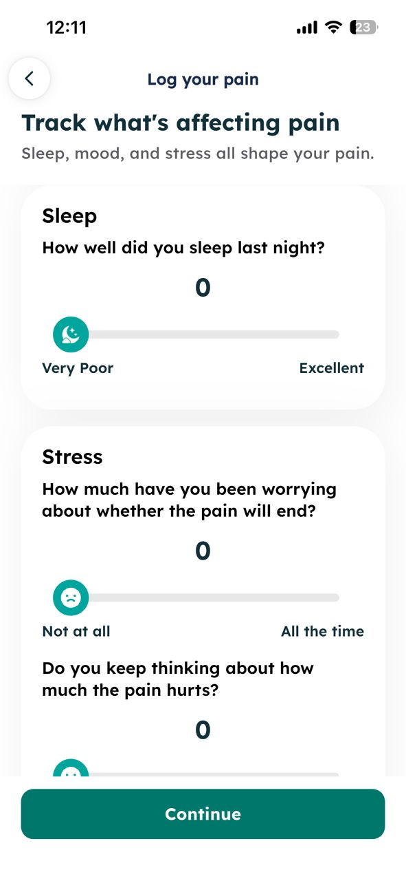 Daily log with sleep and stress sliders