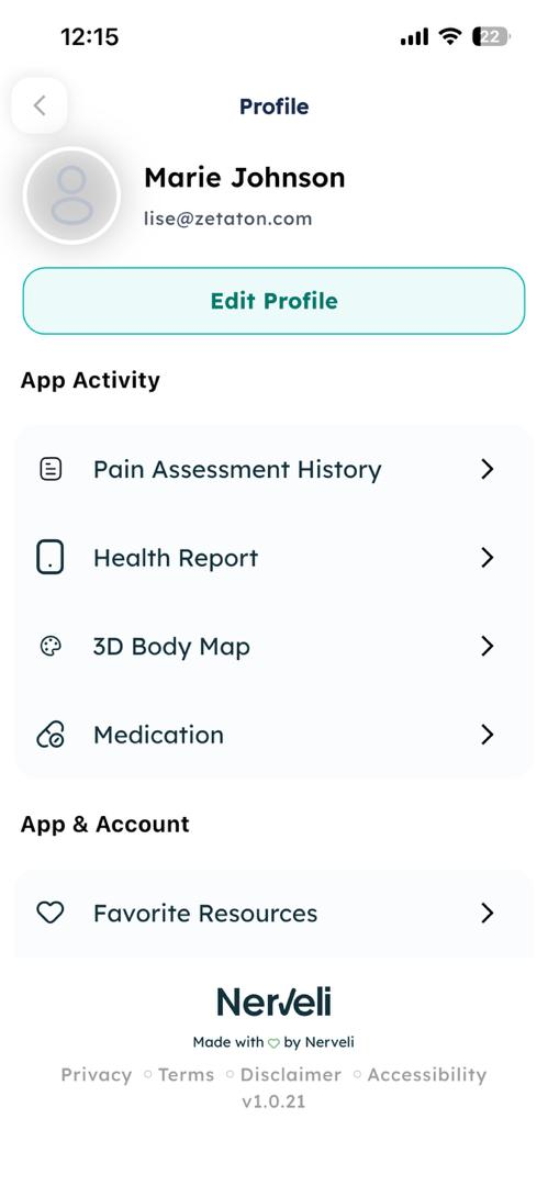 Profile and app activity menu
