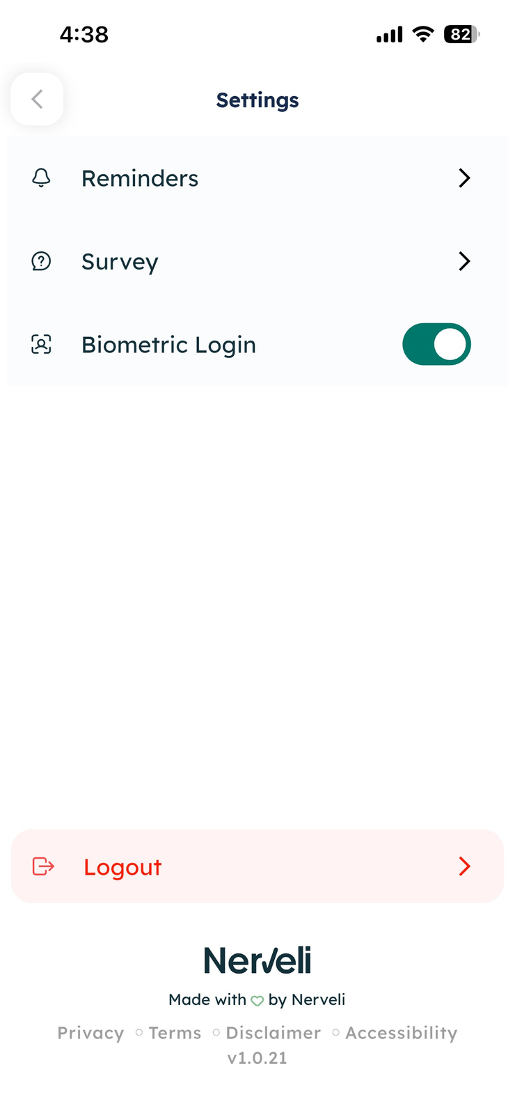 Settings with reminders and biometric login