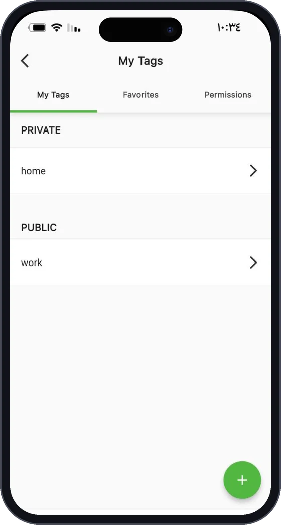 Geo360 My Tags screen with private and public tags
