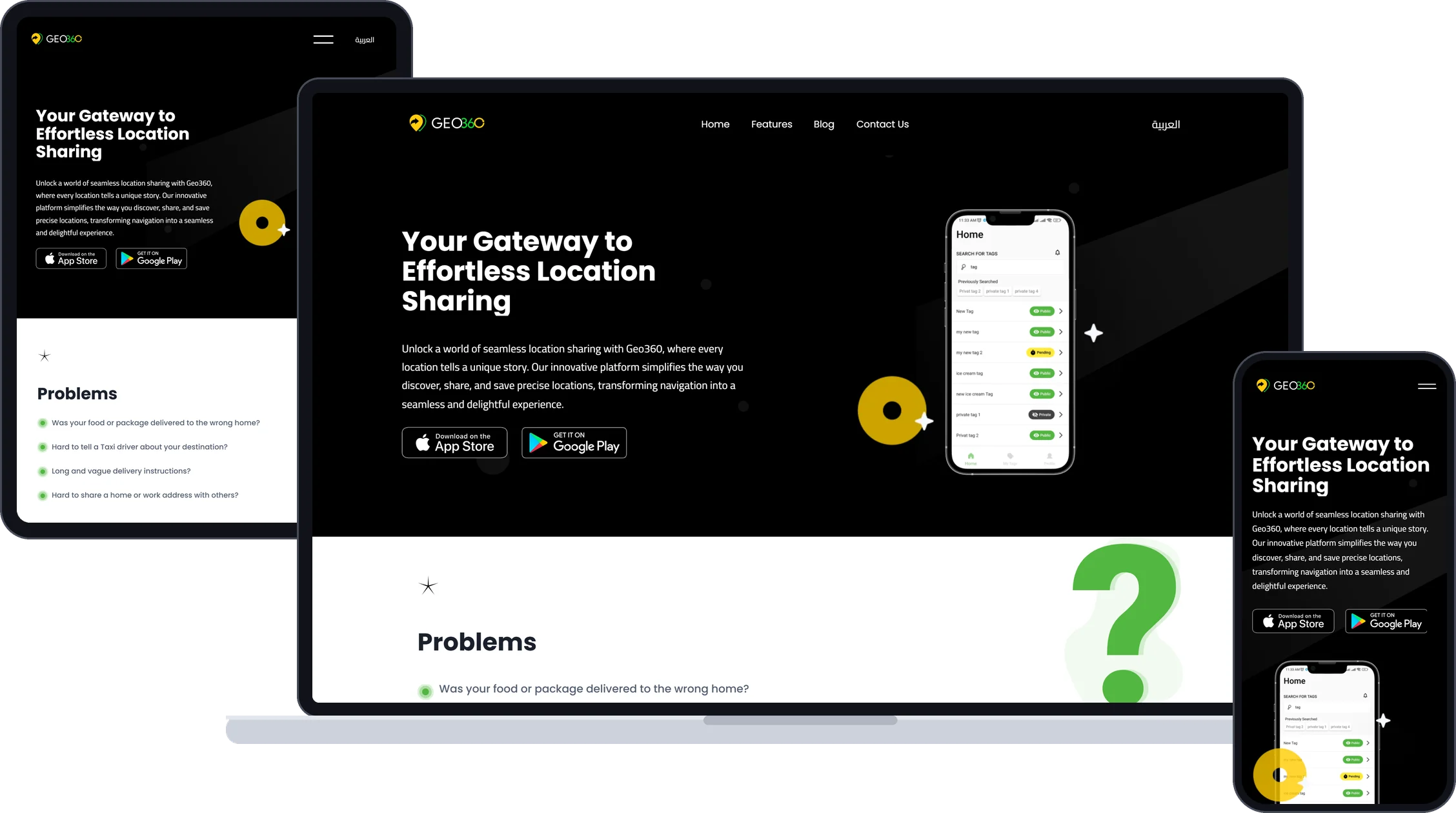 Geo360 website shown on laptop, tablet and mobile