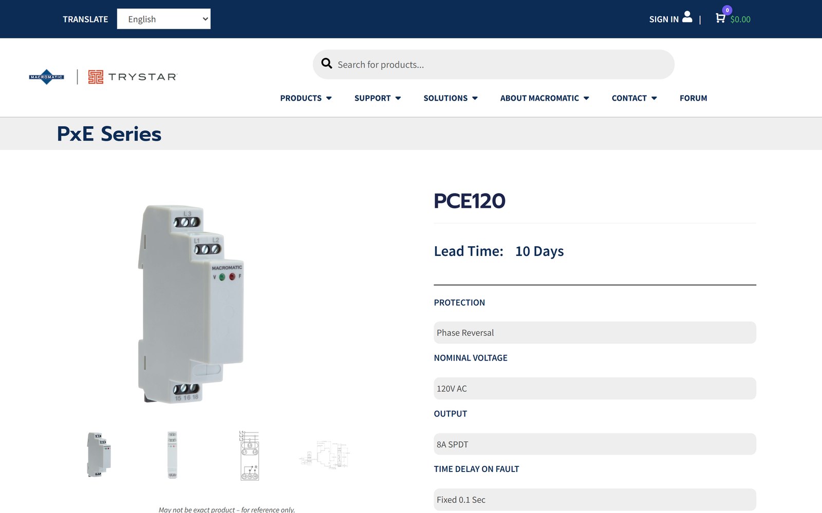 Macromatic PCE120 product page with specifications
