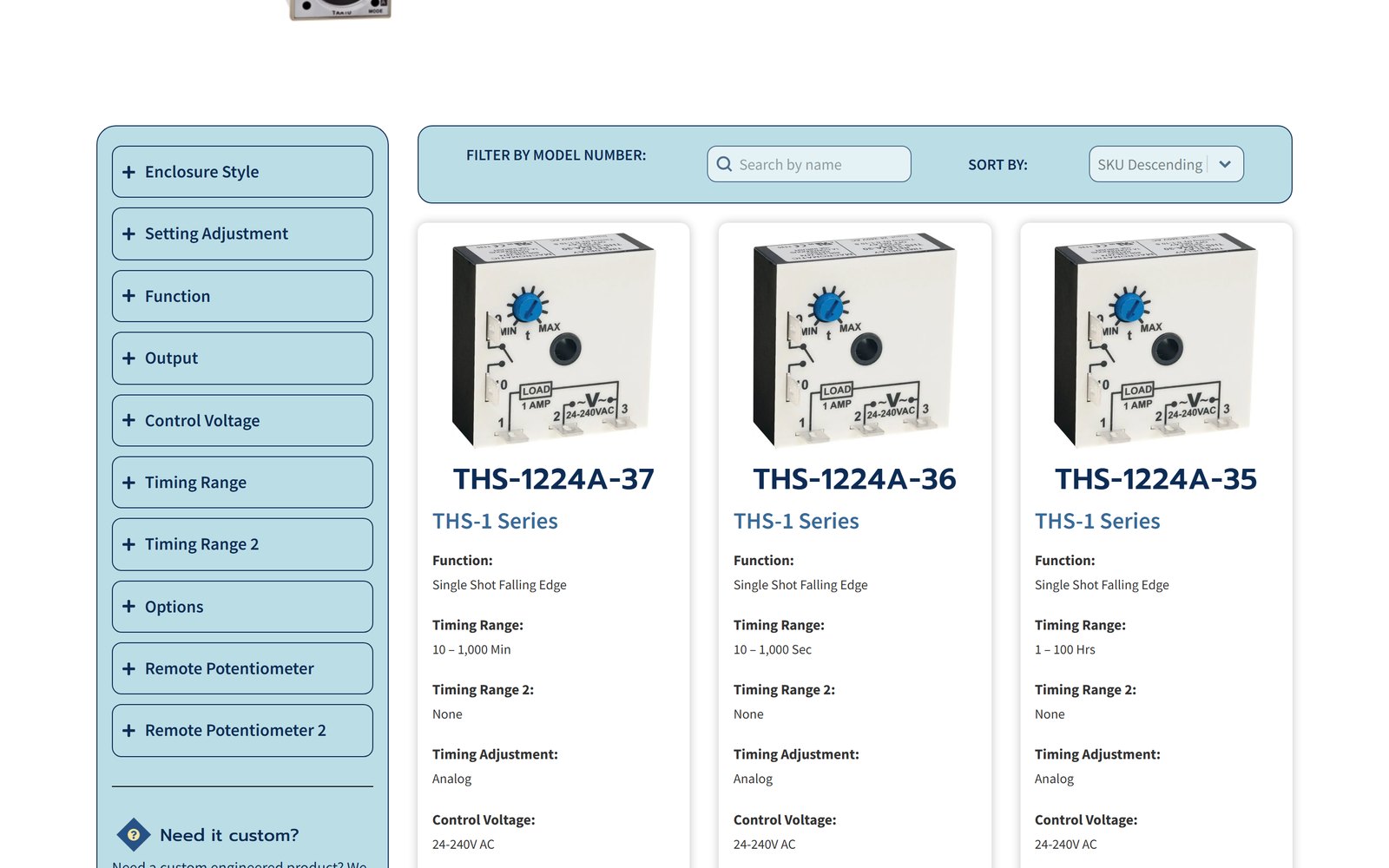 Macromatic relay catalog with filters for function, output and control voltage