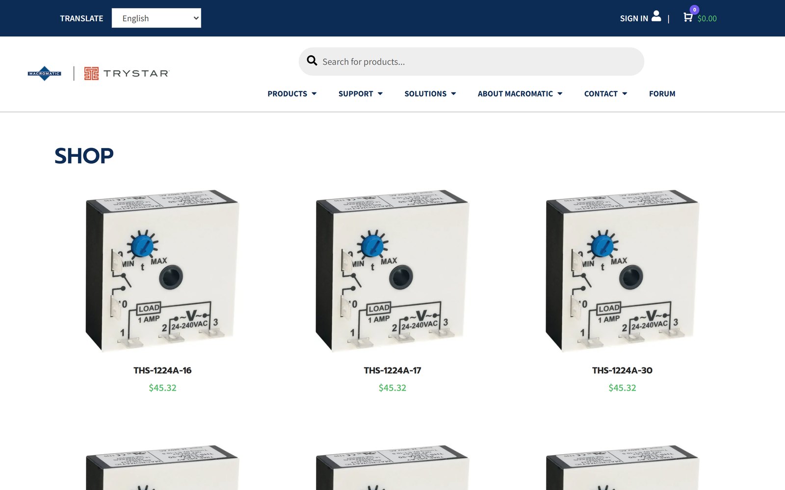 Macromatic online shop with relay prices
